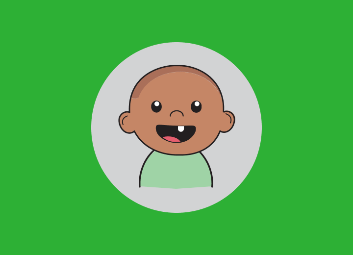 Illustration of a smiling kid with one tooth sticking out
